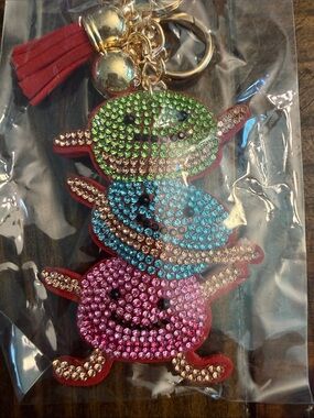 Fashion Jewelry Cute Smiley Rhinestone Crystals Keychain Charm with Tassel